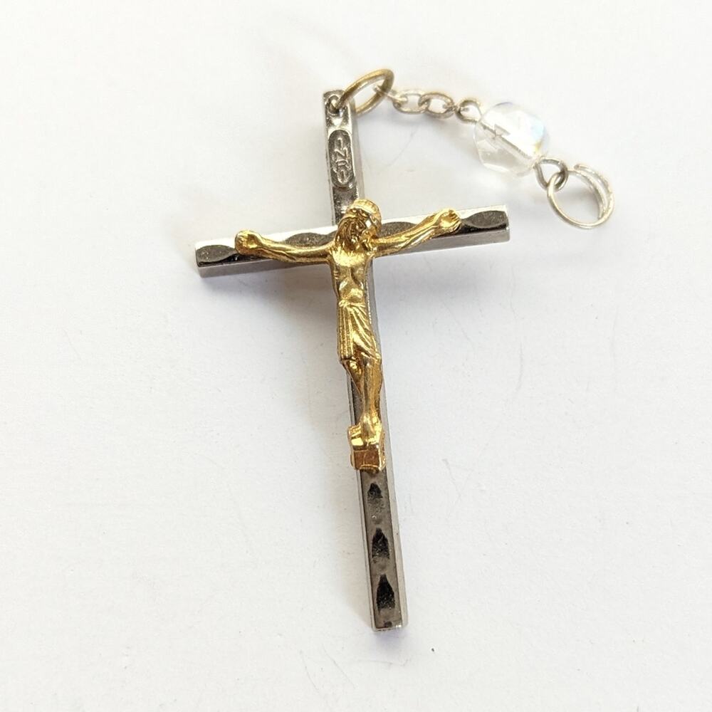 Vintage Crucifix INRI Silver Tone Stamped Italy Christian Cross Pendant